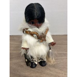 Vintage Fur and Leather Eskimo Inuit Native American Doll - Eyes Open/Close -GUC